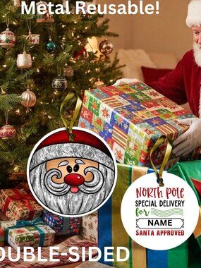 Santa Reusable Metal Christmas Tag Personalized.